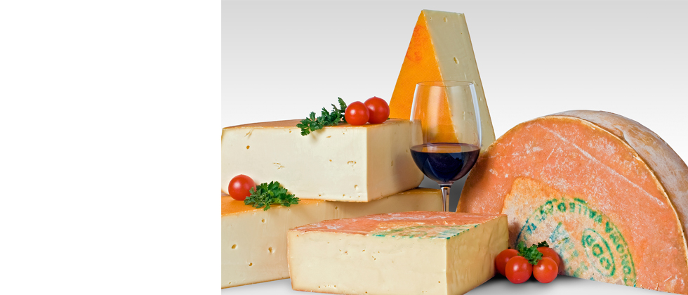 forme di fontina e fontal con bicchiere di vino rosso